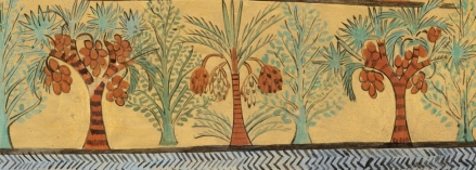 Date palm, dom palms and sycamore figs. Tomb of Sennedjem. Facsimile detail, Rogers Fund, 1930 (30.4.2)